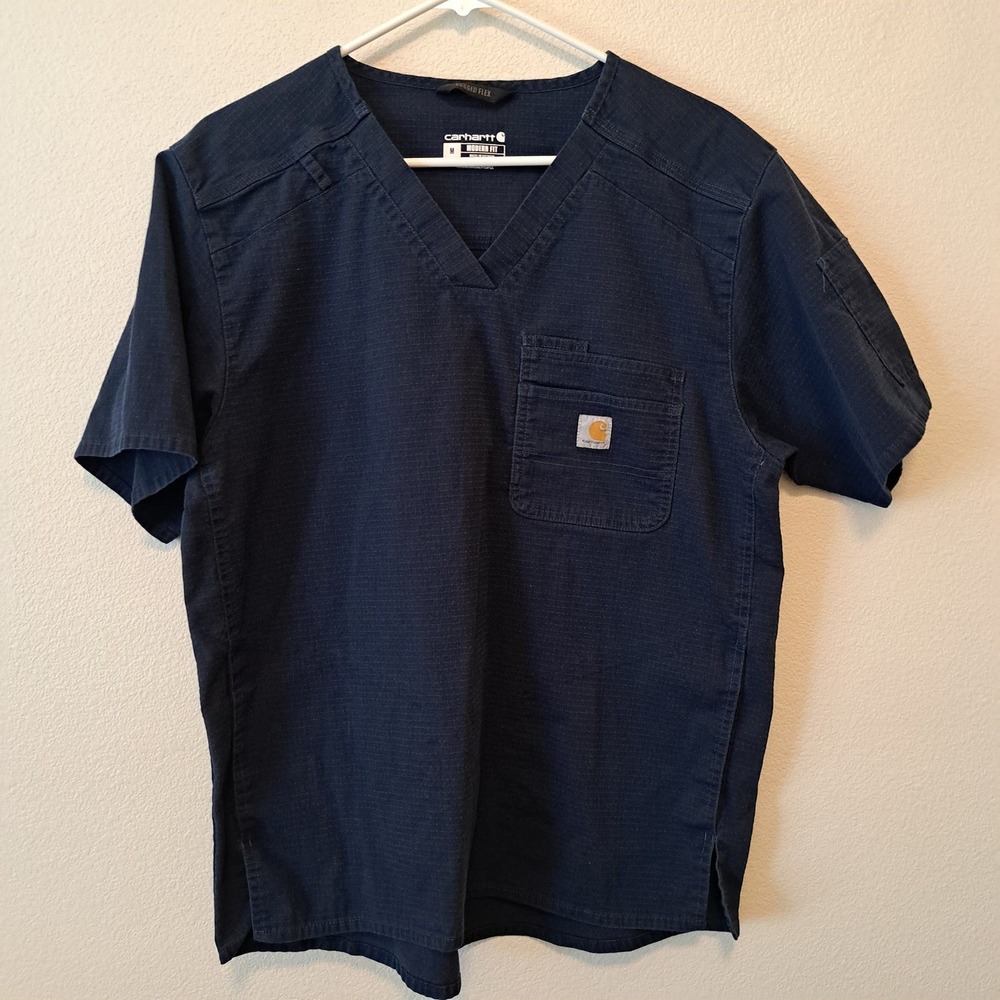 Carhartt Mens Rugged Flex Modern Fit V-Neck Scrub Top Navy Blue C16418 Size M